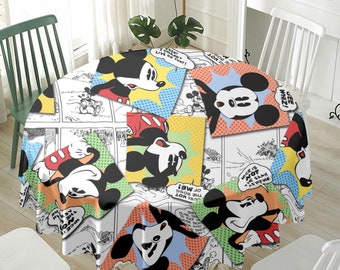 Klassische Mickey Mouse Comic-Muster Wasserdichte Tischdecke | Rund 180 g/m²