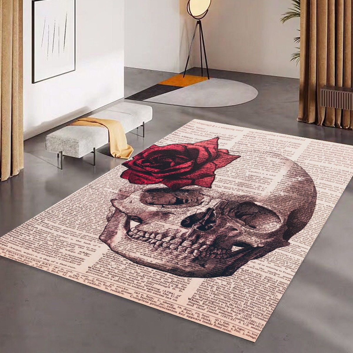 Discover Skull/Newspaper Print Floor Mat