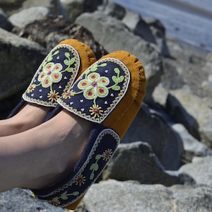 Suede Moccasins Green Beaded indoor Cozy