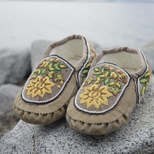 Artisan Beaded Moccasins Authentic Leather Hand Beaded and Swen