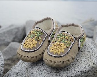 Artisan Beaded Moccasins Authentic Leather Hand Beaded and