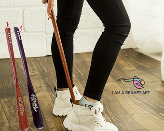 NEW Extra Long Handle Shoehorn Shoe Horn AID Stick Wooden 55cm 21.5'' For Unisex