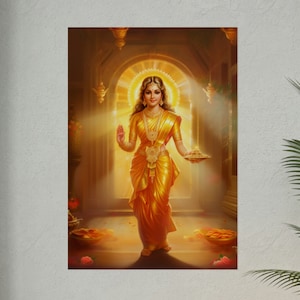 Gruha Lakshmi, Vaastu Lakshmi, Dhana Lakshmi, Hindu Goddess of Wealth, Prosperity, entering home, housewarming gift - Rolled Posters