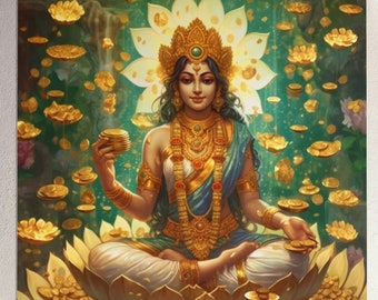 Lakshmi, dea indù della ricchezza, della prosperità e del benessere, di buon auspicio - Poster opachi