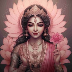 Lakshmi, Hindu Goddess of Wealth, Prosperity and Well Being, Auspisious - for Printable Art Work  - Digital Download