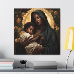 Motherhood, Black, African-American, Church, Christ, Jesus, Mary, Mother and Child in Canvas Gallery Wraps