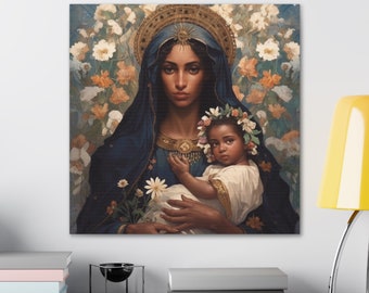 Nero, afroamericano, chiesa, Madre Maria e Gesù Cristo in tela Gallery Wraps