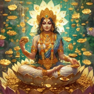 Lakshmi, Hindu Goddess of Wealth, Prosperity and Well Being, Auspisious - for Printable Art Work  - Digital Download