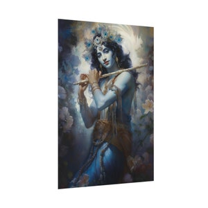 Krishna, Hindu God, with flute - Rolled Posters