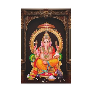 Indian, Hindu, God, Ganesha, Ganapathi, Pillayar, Prosperity and Well Being, Auspisious , Housewarming, pooja, gift - Matte Canvas, 1.25&quot;