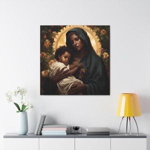 Motherhood, Black, African-American, Church, Christ, Jesus, Mary, Mother and Child in Canvas Gallery Wraps