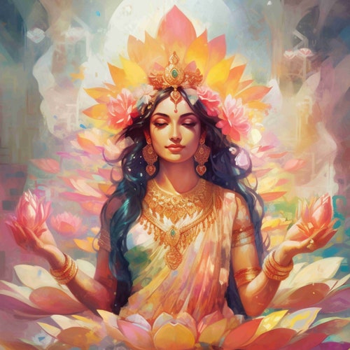 Lakshmi, déesse hindoue de la richesse, de la prospérité et du bien-être, de bon augure - pour les œuvres d’art imprimables - Téléchargement numérique