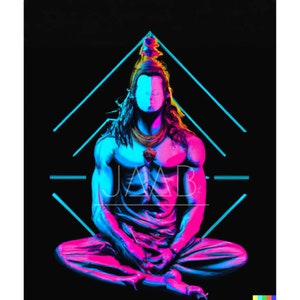 Digital art of Lord Shiva in meditation | neon lit | synthwave | Printable | Wall Art | T-shirt Printing | Sublimation - Digital Download