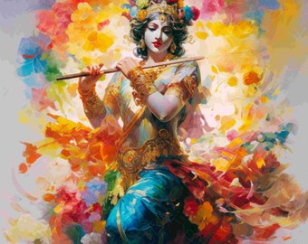 Krishna, Hindu God, with flute - for Printable Art Work  - Digital Download