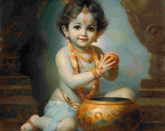 Krishna, Hindu God, as a baby - for Printable Art Work  - Digital Download