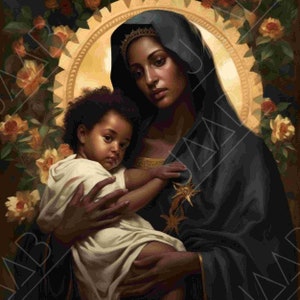 Schwarz, Afroamerikaner, Kirche,Mutter Maria und Jesus Christus - für druckbare Kunstwerke - digitaler Download