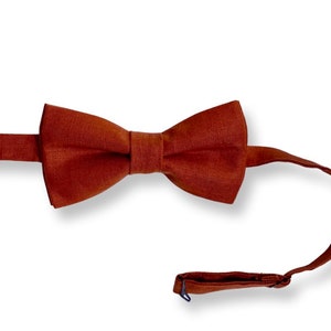 Handmade Pre-tied Bowtie Linen Copper/rust