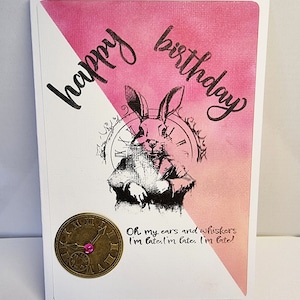 Verspätete handgemachte Karte zum Geburtstag mit Hase und Uhr | Verspäteter Geburtstag