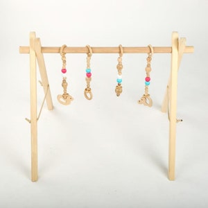 Wooden Baby Play Gym with 4 Toys set / Activity Baby Gym and Baby Gift  / Foldable Wood Play Gym Frame /Natural, Activity Gym / Newborn Gift