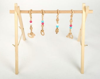 Wooden Baby Play Gym with 4 Toys set / Activity Baby Gym and Baby Gift  / Foldable Wood Play Gym Frame /Natural, Activity Gym / Newborn Gift