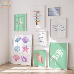 Coastal Gallery Wall Art, Summer Beach Prints Set, Beach House Decor, Digital Download