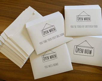 College Open When Letters | 5x7 Envelope and Blank Cards | Student Gift | Graduation | Survival Kit