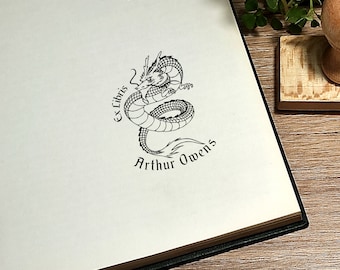 Dragon Ex Libris Stamp: Custom Library Book Stamp
