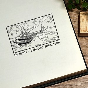 Ex-libris. Bibliotheekstempel. Gepersonaliseerde stempel. Ontwerp Van Goghs Vissersboten. Voor boekenliefhebbers. Cadeau voor boekenliefhebbers. Stempel cadeau.