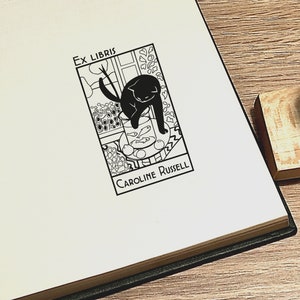 Exlibris. Sello de biblioteca. Sello de biblioteca personalizado. Diseño inspirado en el gato/negro de Matisse. Amantes de los libros. Regalo para amantes de los libros. Regalo de sello. imagen 5