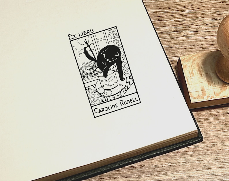 Personalized Ex Libris Stamp: Matisse Cat Design, Library Book Stamp image 5