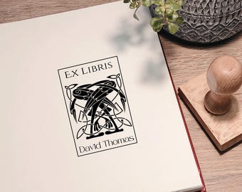 Personalized Ex Libris Stamp: Celtic Herons Library Stamp