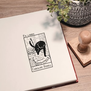 Personalized Ex Libris Stamp: Matisse Cat Design, Library Book Stamp image 2
