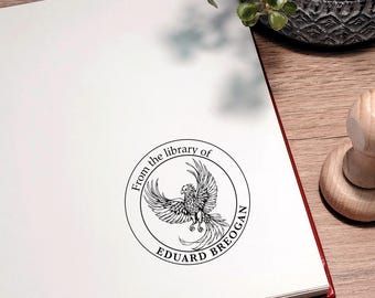 Phoenix Bird Ex Libris Stamp: Personalized Library Stamp for Book Lovers