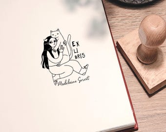 Personalized Ex libris. Personalized bookplate for Girls featuring a Cat.