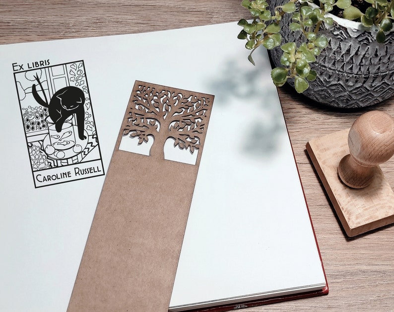 Personalized Ex Libris Stamp: Matisse Cat Design, Library Book Stamp image 4