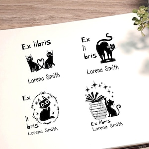 Ex Libris. Bibliothek Stempel. Personalisierter Bibliothek Stempel. Katze mit Büchern. Buchliebhaber. Geschenk für Buchliebhaber. Stempel geschenk.
