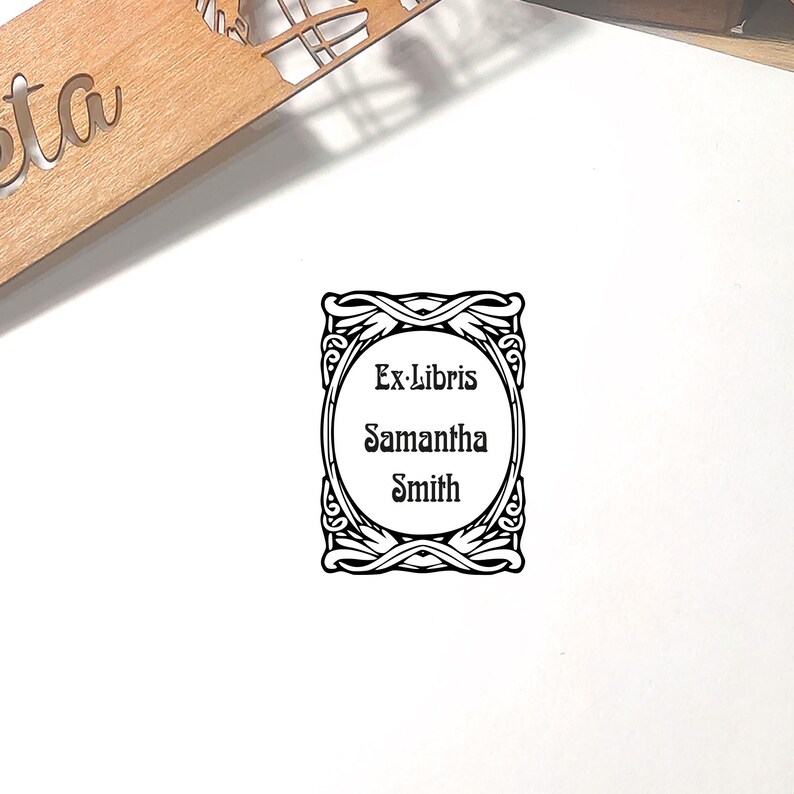Personalized Ex Libris Book Stamp: Wood Frame, Custom Library Stamp - Etsy