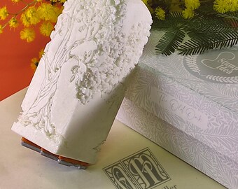 Artistic rubber stamp with engraved handle – Elegant retirement gift with decorated box