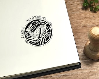 Ex Libris. Library stamp. Personalised Library Stamp. Celtic art illustration. For book lovers. Gift for book lovers. Stamp gift.