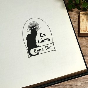 Ex Libris. Timbro per biblioteca. Timbro per biblioteca personalizzato. Design "Chat noir". Amanti dei libri. Regalo per amanti dei libri. Timbro regalo.