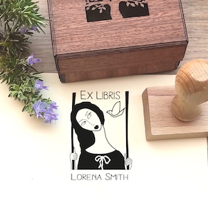 LIBRARY STAMP. Ex Libris. Personalised library stamp.For book lovers.Gift for book lovers. Stamp with gift box. Stamp for teacher.Book ends