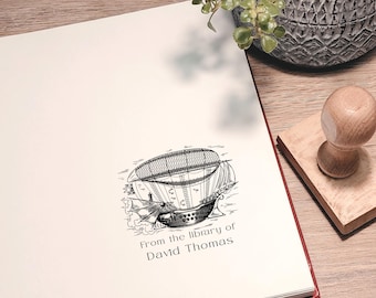 Ex Libris Stamp: Personalized Library Stamp, Flying Boat Design