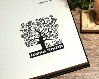 Sello Ex Libris del Árbol de la Vida: Sello personalizado para libros de biblioteca
