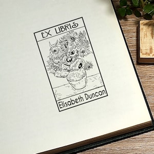 Ex Libris. Bibliothek Stempel. Personalisierter Stempel. Design Van Goghs Sonnenblumen. Für Buchliebhaber. Geschenk für Buchliebhaber. Stempel geschenk.
