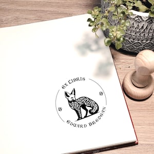 Ex Libris. Bibliothek Stempel. Personalisierter Bibliothek Stempel. Buchliebhaber. Fuchs im keltischen Stil. Geschenkstempel. Stempel für Lehrer. Option mit Geschenkbox