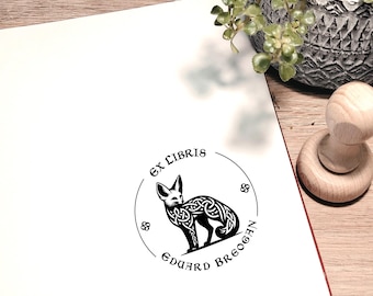 Personalized Ex Libris Stamp: Celtic Fox Library Stamp