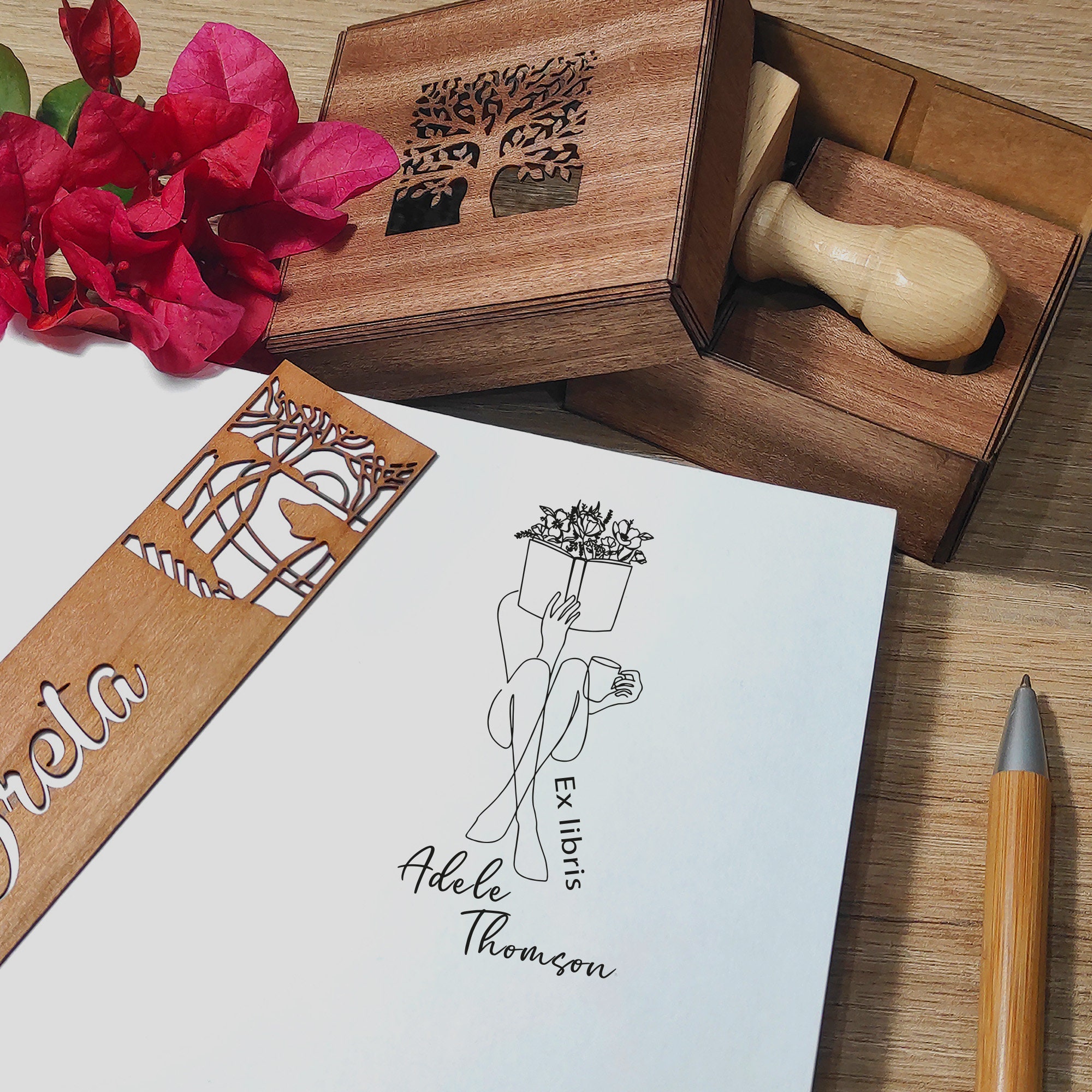 Ex Library Personalized Ex Libris Stamp: Library Book Stamp With Gift Box - Etsy