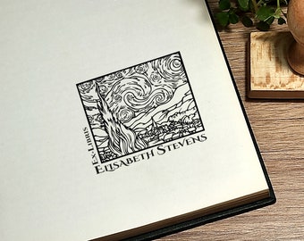 Personalized Ex Libris Stamp: Van Gogh Starry Night Library Stamp