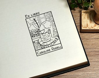 Ex Libris. Library stamp. Personalised Library Stamp. Design inspired by Matisse's cat/white. Book lovers. Gift for book lovers. Stamp gift.