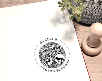 Personalized Ex Libris Stamp: Celtic Tree Book Lover Gift